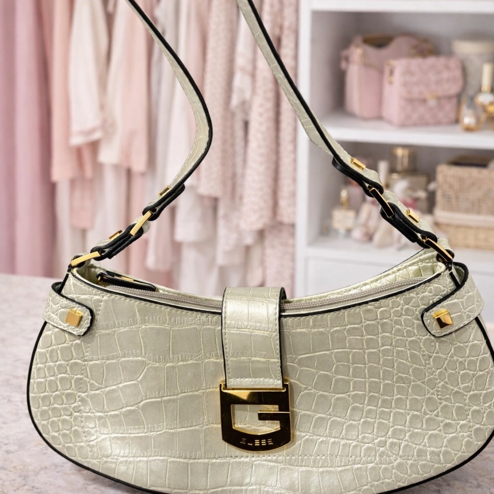 Guess Cream Crocodile-Pattern Shoulder Bag